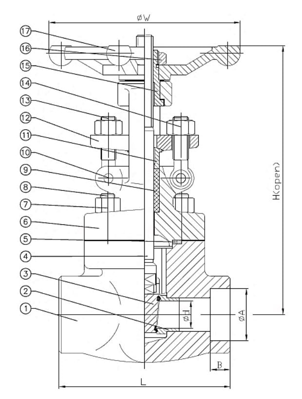 Welded End Forged Steel Gate Valve Drawing