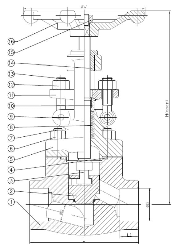 Welded End Forged Steel Globe Valve Drawing