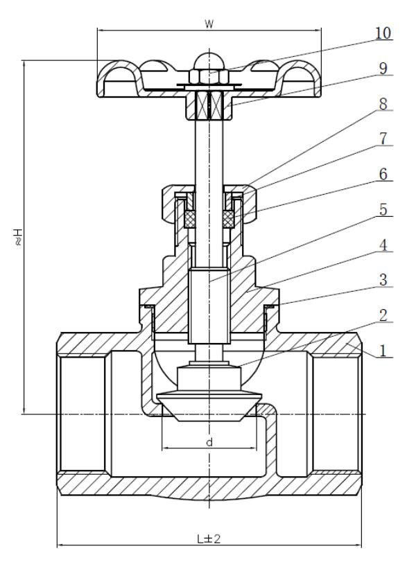 Threaded End SS316 Globe Valve 200PSI Drawing