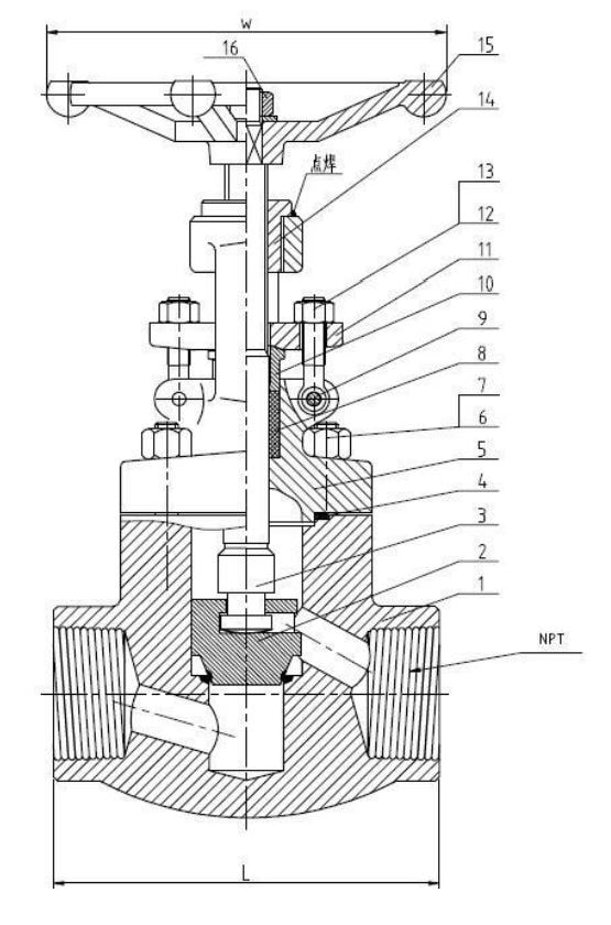 Threaded End SS316 Globe Valve 800PSI Drawing