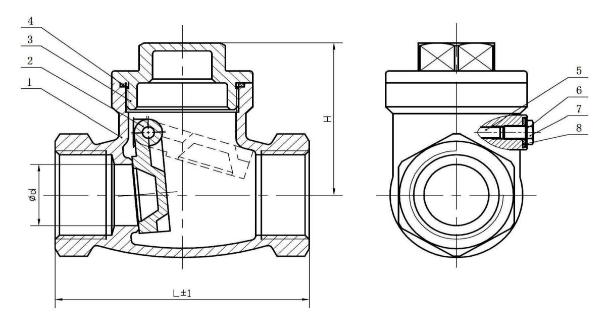 Threaded End SS316 Swing Check Valve Drawing